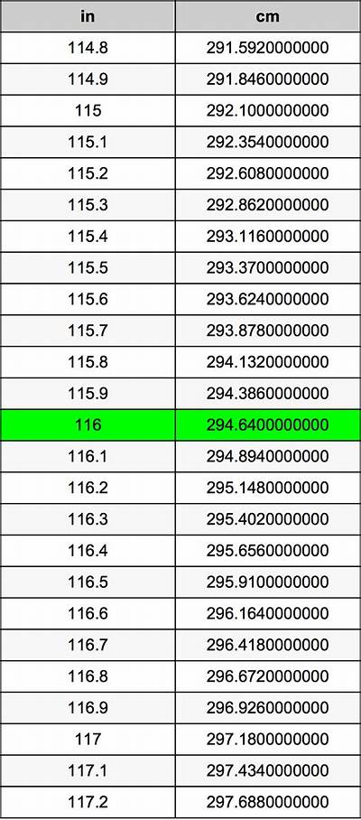 116 Inches in Cm