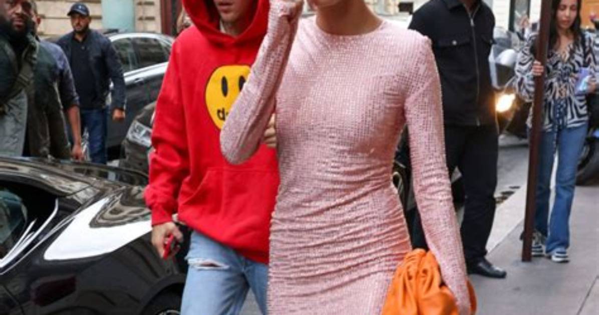 Hailey Bieber Wears Ab-Baring Nude Cutout Dress for Macron Meeting