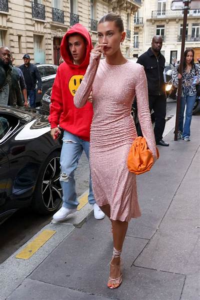 Hailey Bieber Wears Ab-Baring Nude Cutout Dress for Macron Meeting
