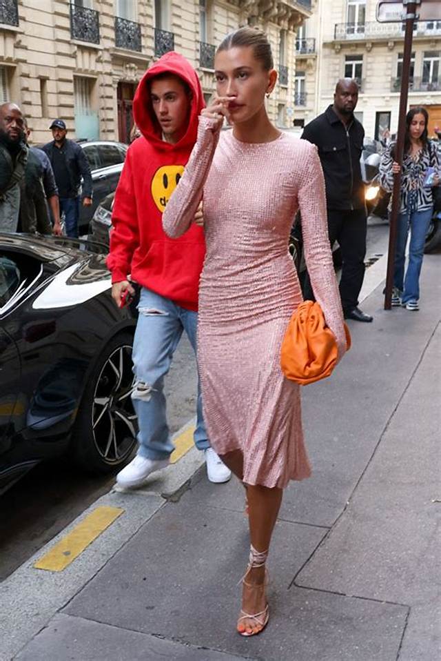 Hailey Bieber Wears Ab-Baring Nude Cutout Dress for Macron Meeting