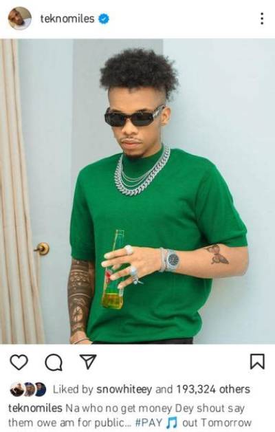 Na Who No Get Money Dey Shout Say Them Owe Am for Public – Tekno Shades