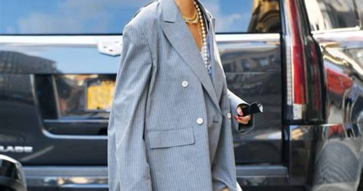 Rihanna Wears Blue Short Shorts with Oversized Coat for Whole Foods Run