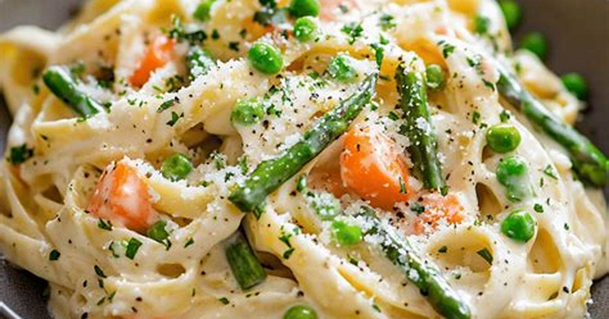 Spring Veggie Fettuccine Alfredo Recipe