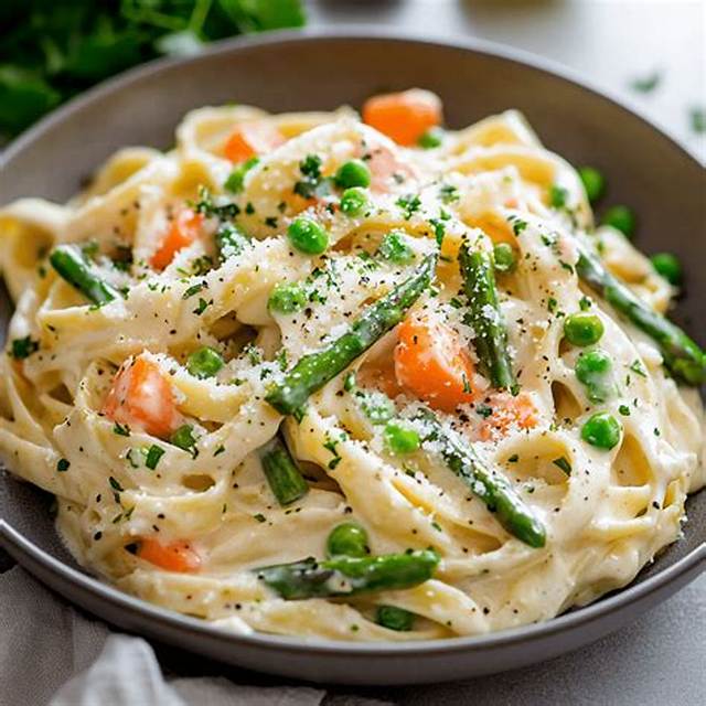 Spring Veggie Fettuccine Alfredo Recipe